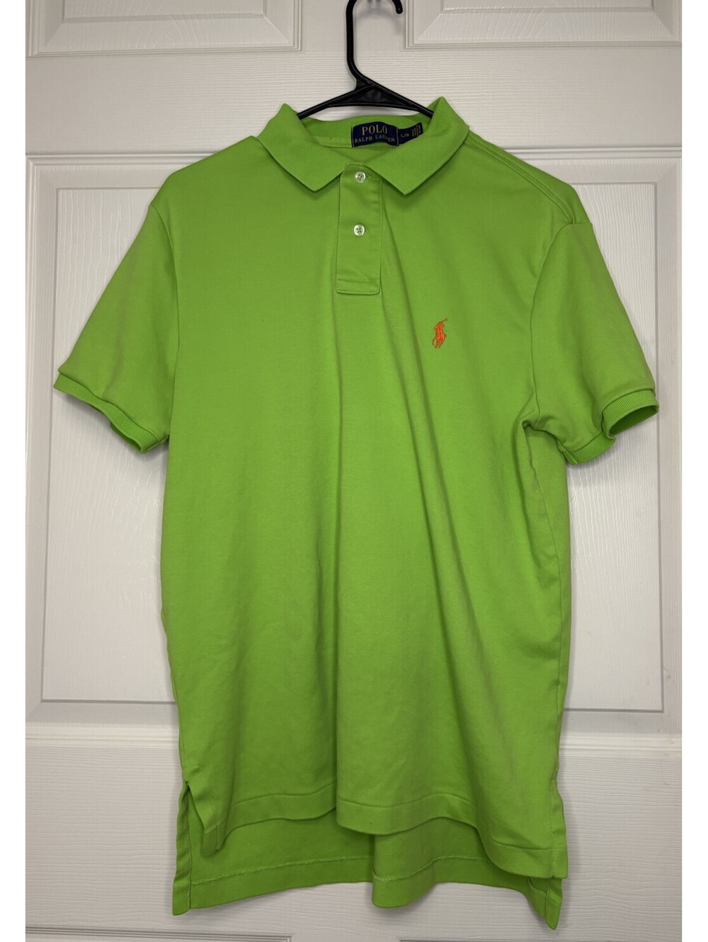 Ralph Lauren Polo Shirt Mens XL Custom Fit Green Orange Pony Rugby Short Sleeve